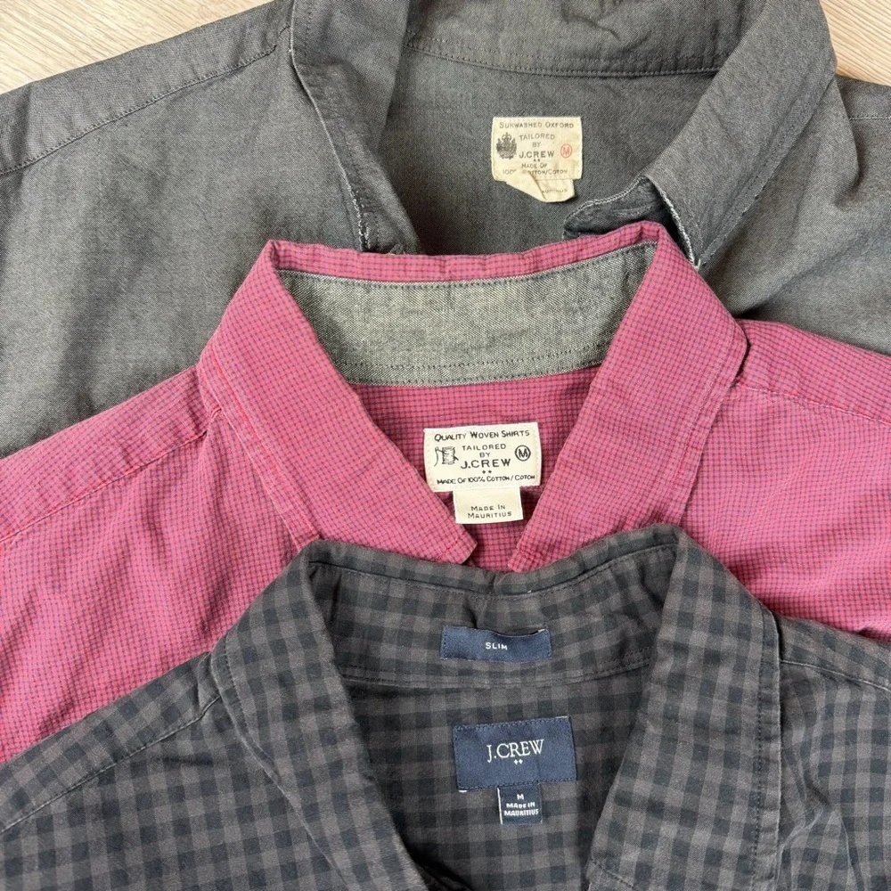 J. Crew Bundle 3 Mens Classic Cotton Button Down Shirts Burgundy Gray Black Sz M